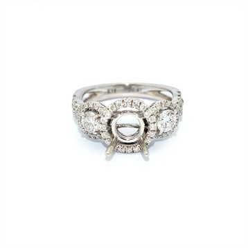 3 Stone round halo diamond engagement ring setting